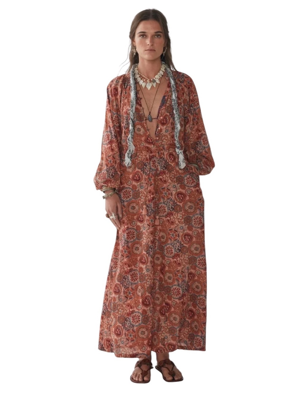 Maison Hotel Calista Maxi Dress Puff Sleeve Kaleidoscope Petunia Boho Cottage